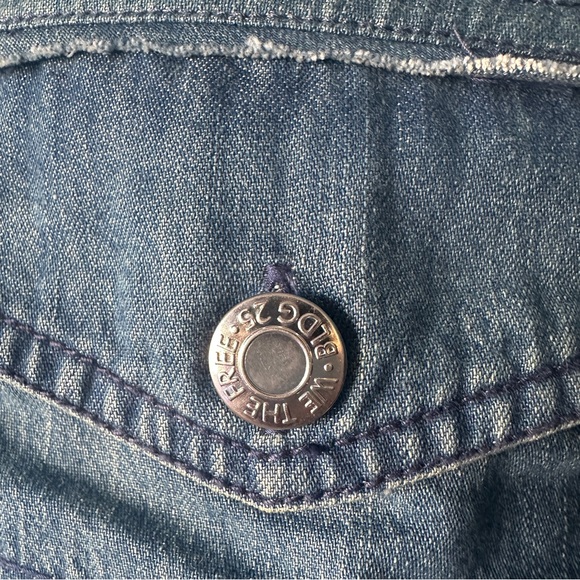 We The Free Heritage Quilted Shirt Jacket Blue Green Chambray Patchwork Size M - Picture 10 of 16